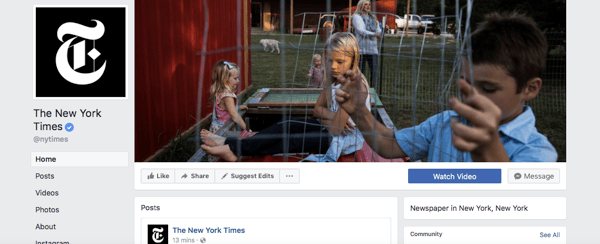 The New York Times uses a CTA button on their Facebook page