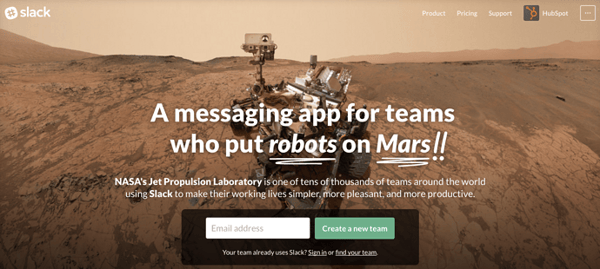 Slack uses visual storytelling on their homepage.