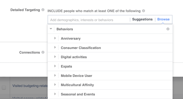 Facebook ads targeting by behaviors