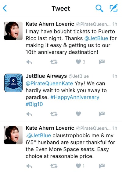 Jetblue engages with their customers on Twitter