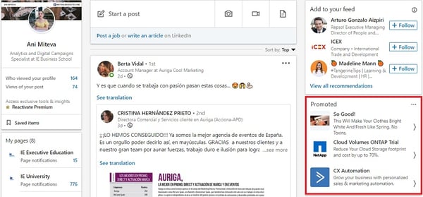 Text ad on the right-side panel of LinkedIn page